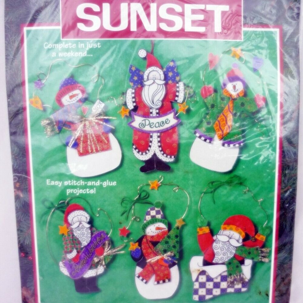 Sunset Christmas Ornament Sewing Kit Fanciful Friends Santa Snowman 18125